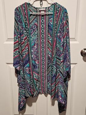 Catherines Teal Pink and Purple Patterned Open Kimono